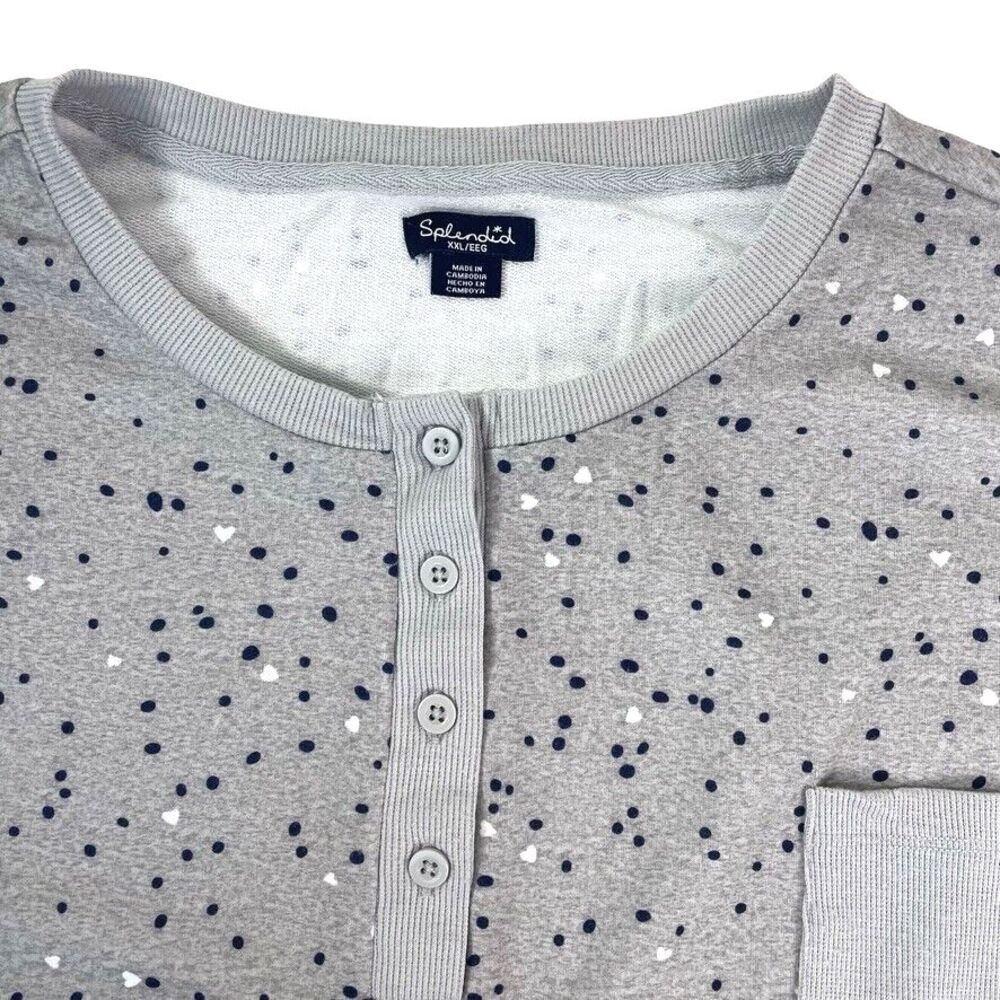 Splendid Henley Lounge Boxy Gray Sweatshirt Polka Dots Hearts Soft Sleep XXL - Picture 2 of 9